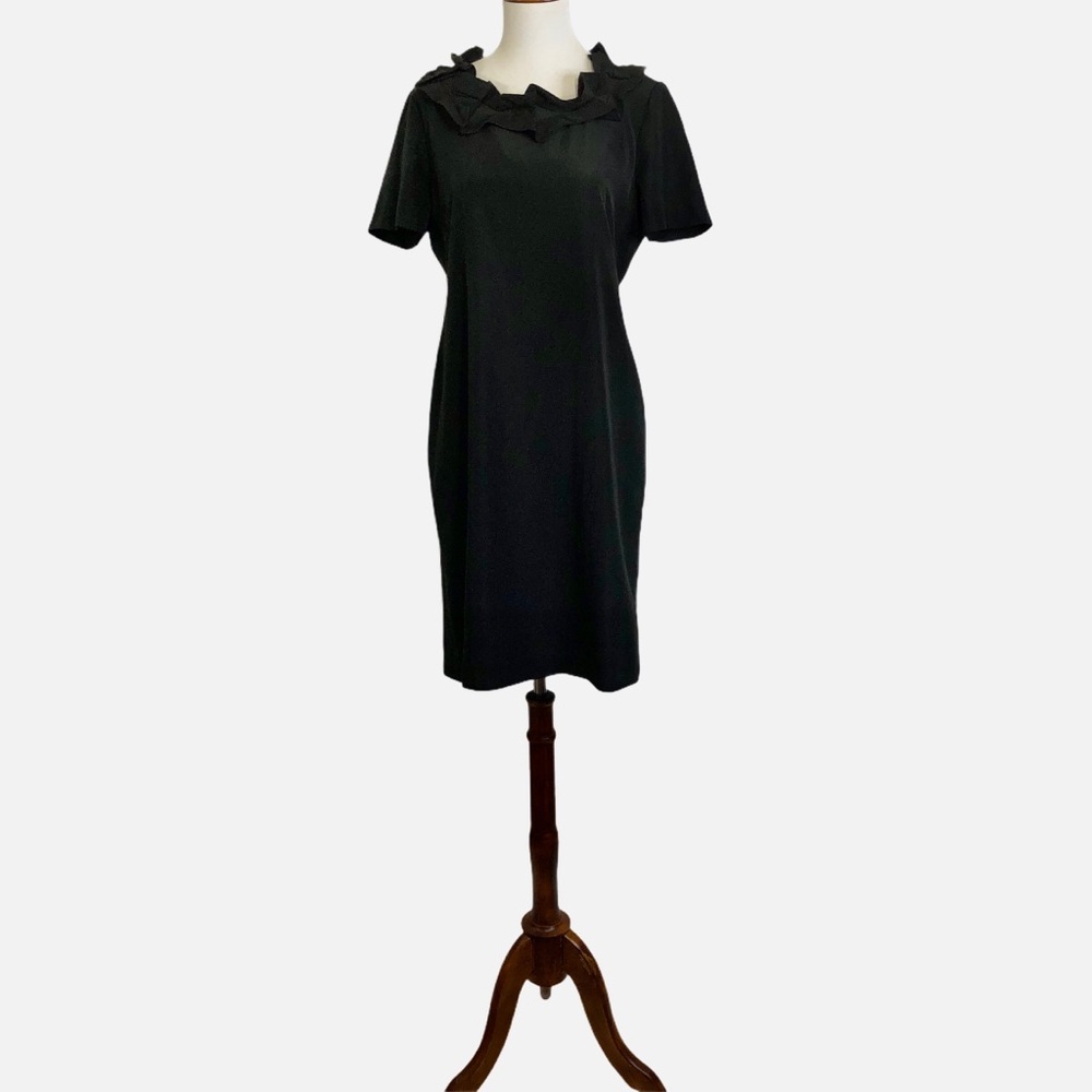 Tahari Exposed Zipper Dress Ruffled Neck